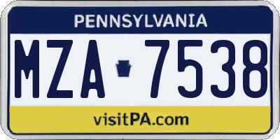 PA license plate MZA7538