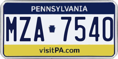 PA license plate MZA7540