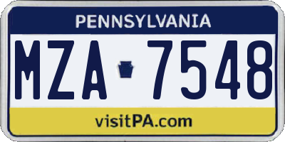 PA license plate MZA7548