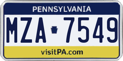 PA license plate MZA7549