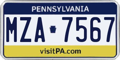 PA license plate MZA7567