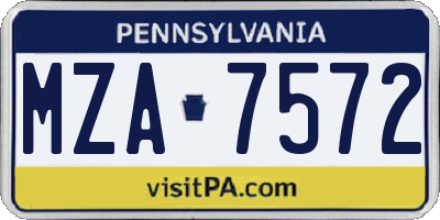PA license plate MZA7572