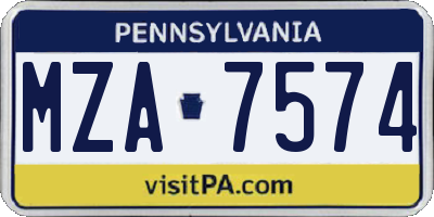 PA license plate MZA7574