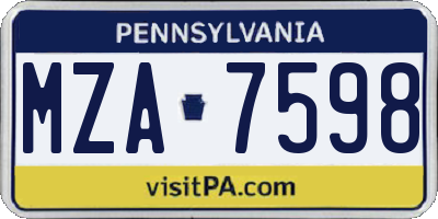PA license plate MZA7598