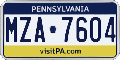 PA license plate MZA7604