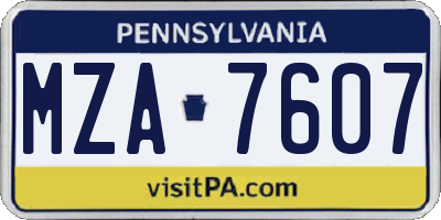 PA license plate MZA7607