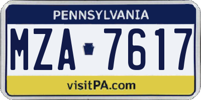 PA license plate MZA7617