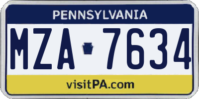 PA license plate MZA7634