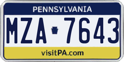 PA license plate MZA7643