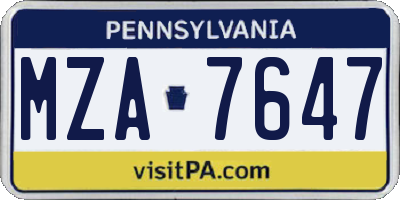 PA license plate MZA7647