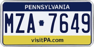 PA license plate MZA7649