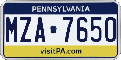 PA license plate MZA7650