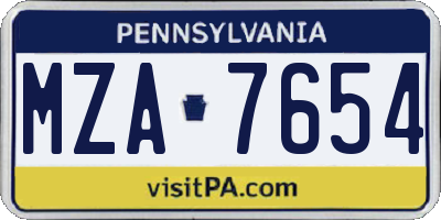 PA license plate MZA7654