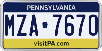 PA license plate MZA7670