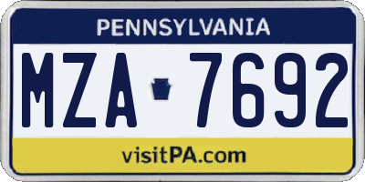 PA license plate MZA7692