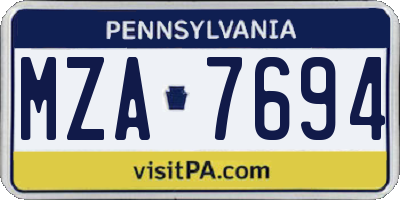 PA license plate MZA7694