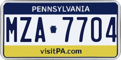 PA license plate MZA7704