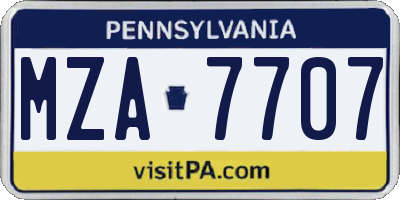 PA license plate MZA7707