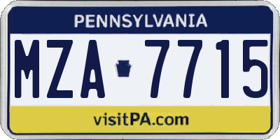 PA license plate MZA7715
