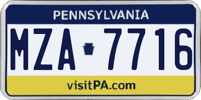 PA license plate MZA7716