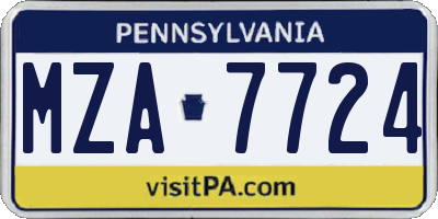 PA license plate MZA7724