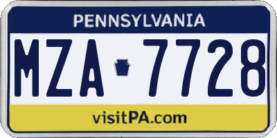 PA license plate MZA7728