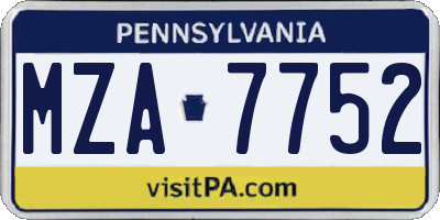 PA license plate MZA7752