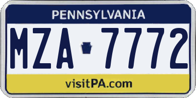 PA license plate MZA7772