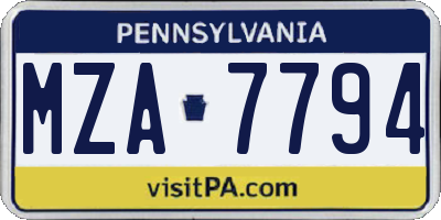 PA license plate MZA7794