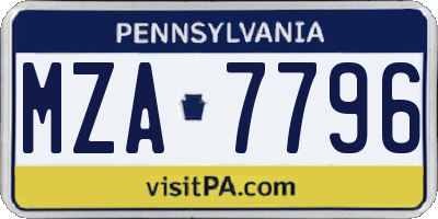 PA license plate MZA7796