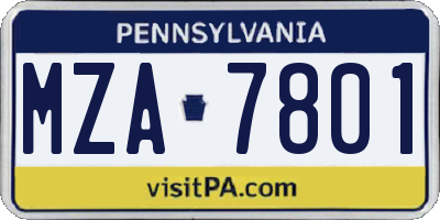PA license plate MZA7801