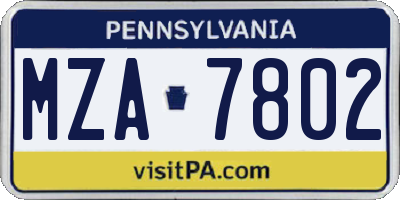 PA license plate MZA7802