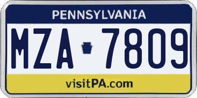 PA license plate MZA7809