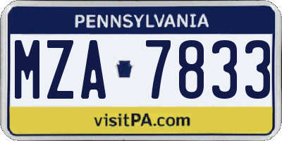 PA license plate MZA7833