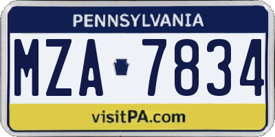 PA license plate MZA7834