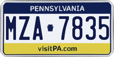 PA license plate MZA7835