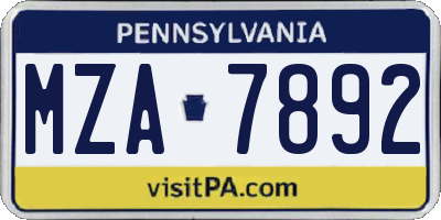 PA license plate MZA7892