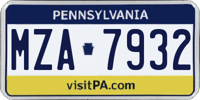 PA license plate MZA7932