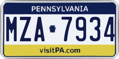 PA license plate MZA7934
