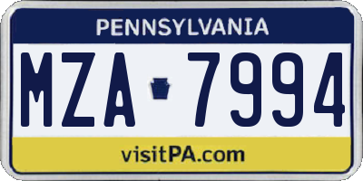 PA license plate MZA7994
