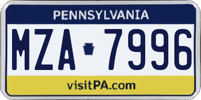 PA license plate MZA7996