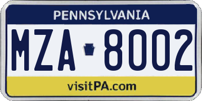 PA license plate MZA8002