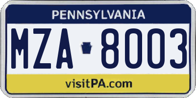 PA license plate MZA8003