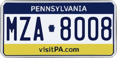 PA license plate MZA8008