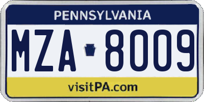 PA license plate MZA8009