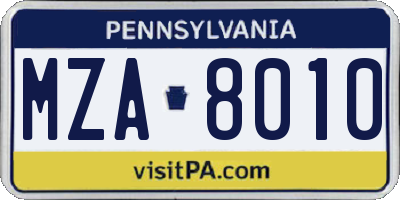 PA license plate MZA8010