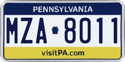 PA license plate MZA8011
