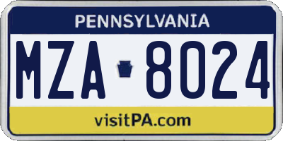 PA license plate MZA8024