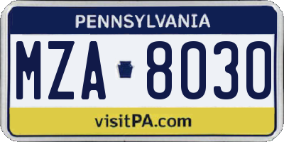PA license plate MZA8030