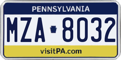 PA license plate MZA8032